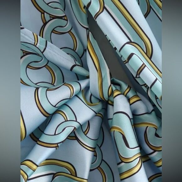 Xi Xi Women Asymmetric V Neck Blue Chain Print Long Sleeve Blouse Size M - Picture 6 of 10